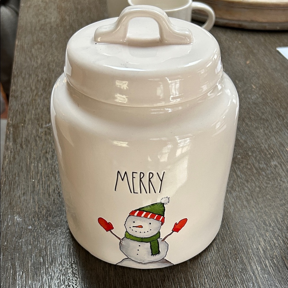 Rae Dunn Festive Snowman Cookie Jar - White and Red